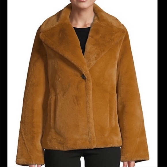 Avec Les Filles Honey Faux Fur Single-Button Jacket SzXS Oversized Notch Lapel - Picture 1 of 16